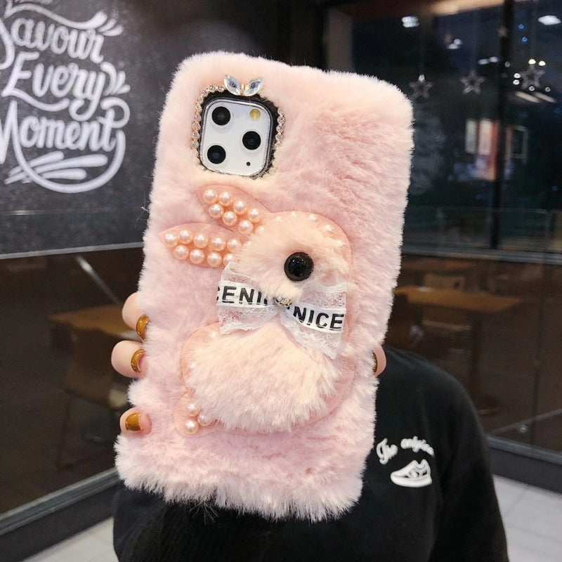 Wholesale Pearl Rabbit Mobile Phone Protective Fur Soft Cover
